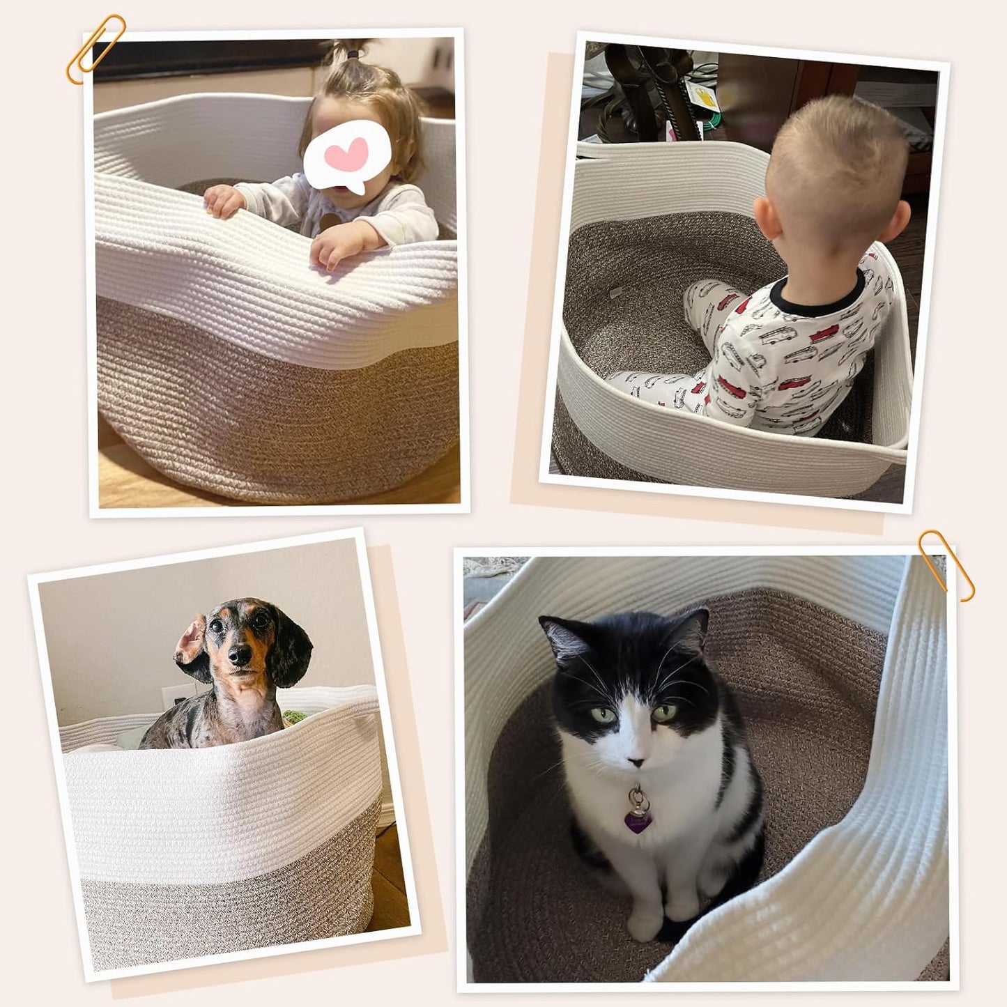 Xxxlarge Cotton Rope Basket 21.7" X 21.7" X 13.8" Woven Baby Laundry Blanket Basket Toy Baskets with Handle Storage Comforter Cushions Thread Laundry Hamper Home Decor Living Room