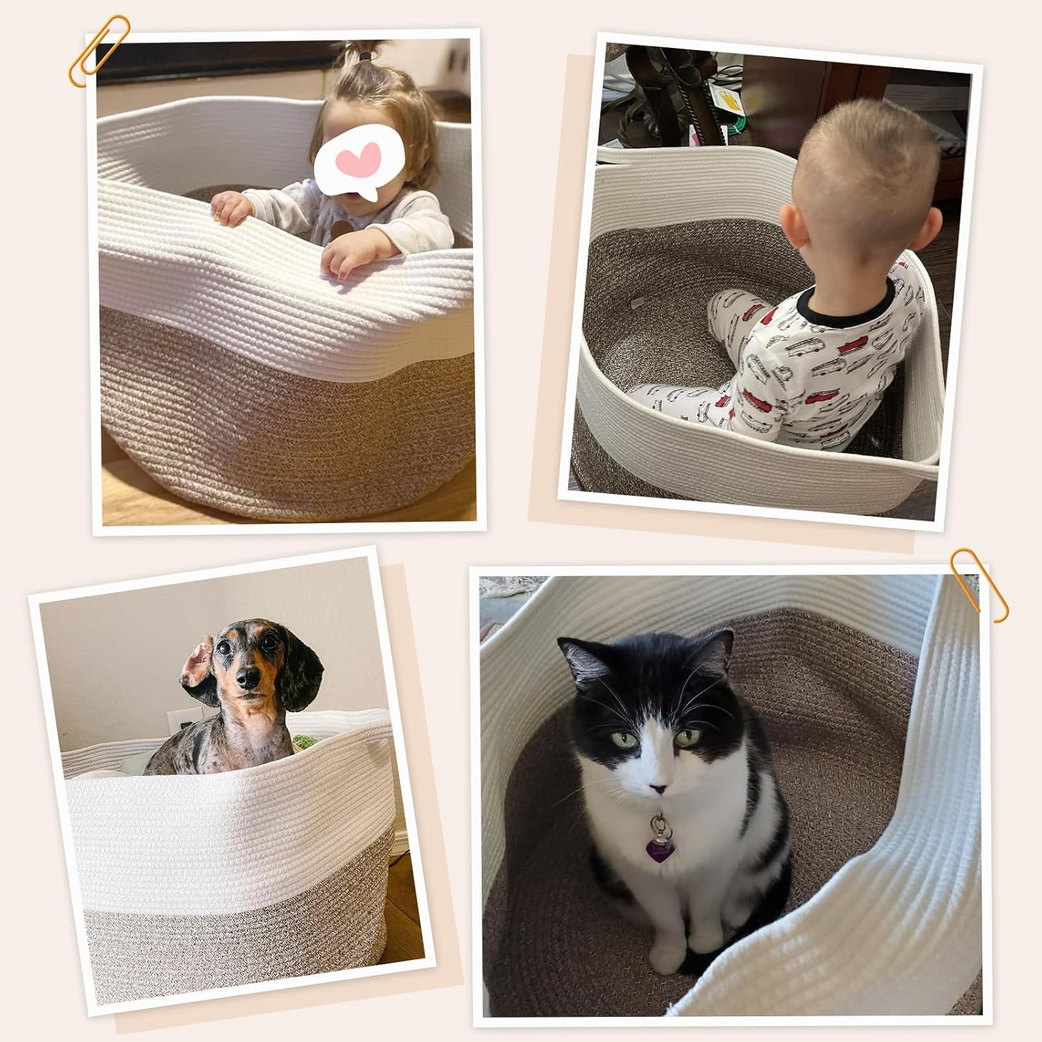 Xxxlarge Cotton Rope Basket 21.7" X 21.7" X 13.8" Woven Baby Laundry Blanket Basket Toy Baskets with Handle Storage Comforter Cushions Thread Laundry Hamper Home Decor Living Room