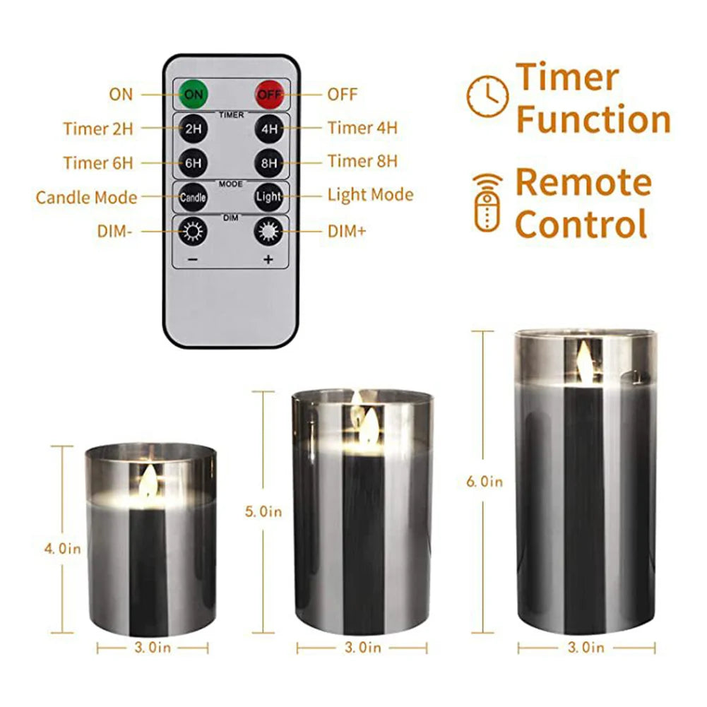 3Pcs LED Flameless Pillar Candle set Adjustable Brightness Flickering Moving Wick Real Wax Remote controlled
