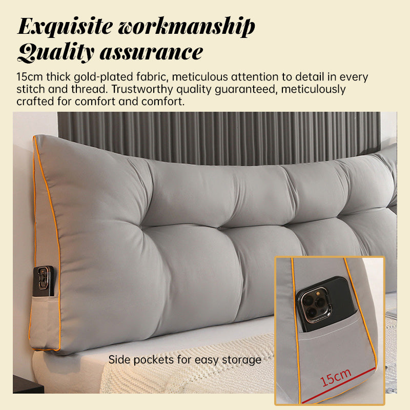 Fluffy Warm Feather-Cotton Backrest - Classic Solid Brushed Triangular Bed Cushion