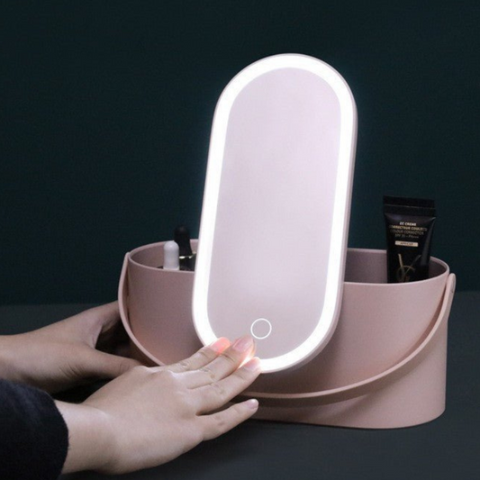 Portable LED Light Storage Box Beauty And Makeup Mirror