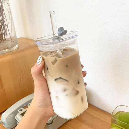 Simple Straw Cup Milk Tea Cup New Women&#039;s High-value Household High-temperature Transparent Square Glass With Handle